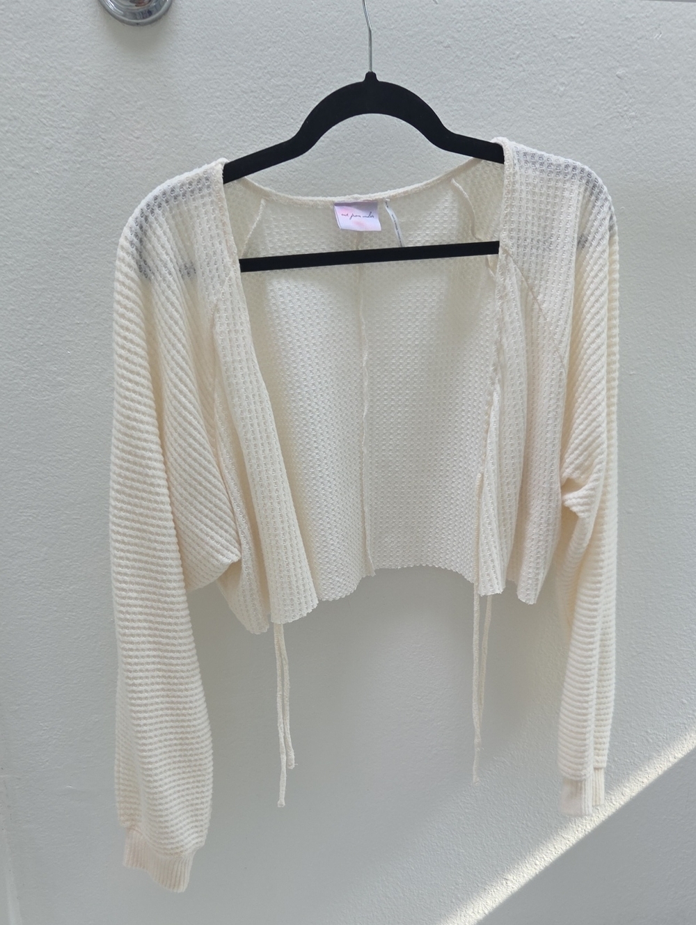 Urban Outfitters Cream Cropped Open-Front Knit Cardigan